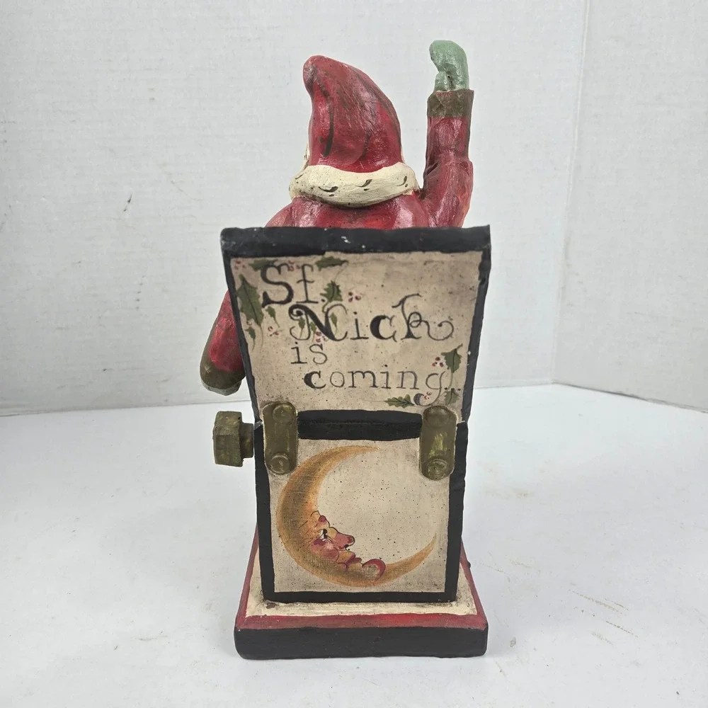 House of Hatten Nick in a Box Santa Papier Mache Figurine Red Vtg 1988 Christmas